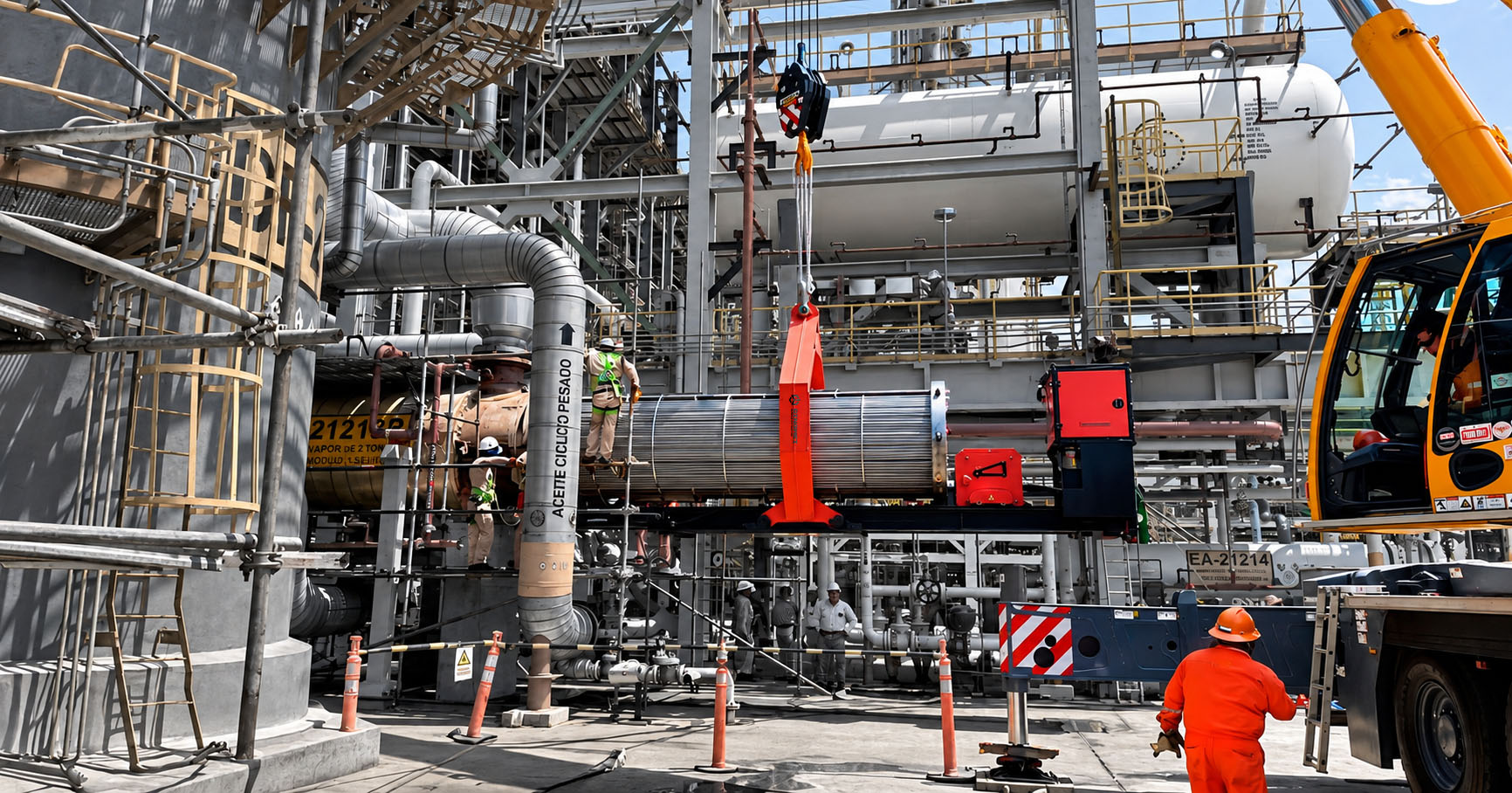 Qingwei tube bundle extractor handling a heat exchanger bundle at a refinery