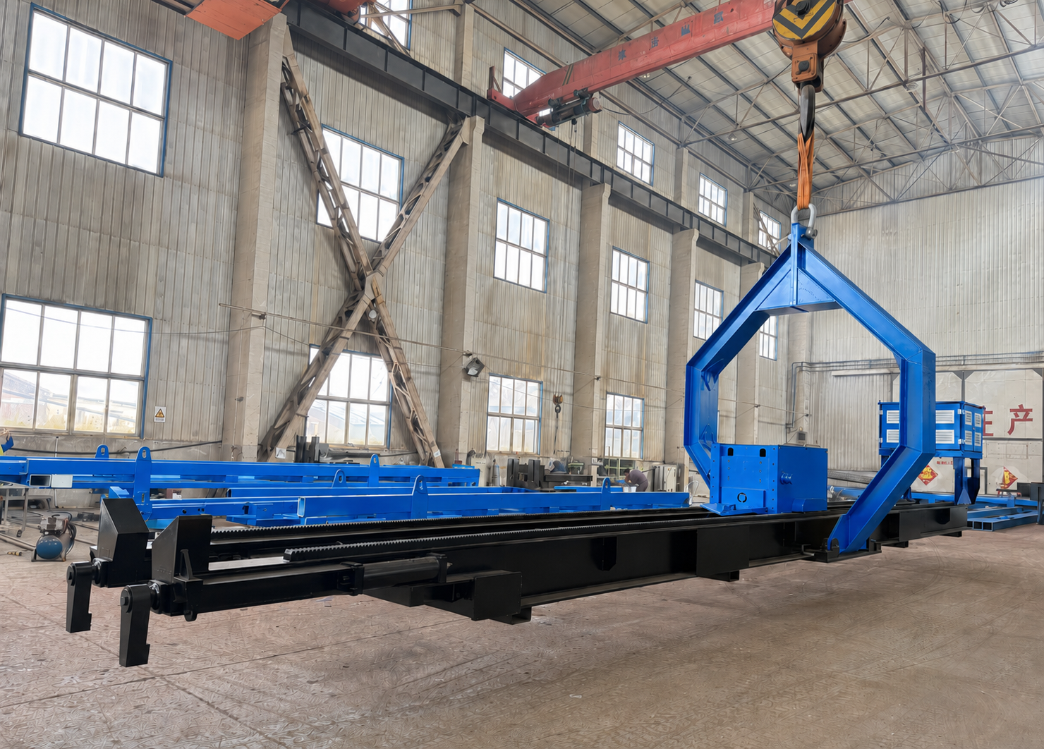 35T diesel tube bundle extractor inside a workshop